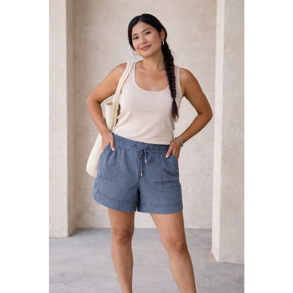 Aventura Size L Hemp Blend Drawstring Shorts Blue Casual Summer Travel - Picture 8 of 8